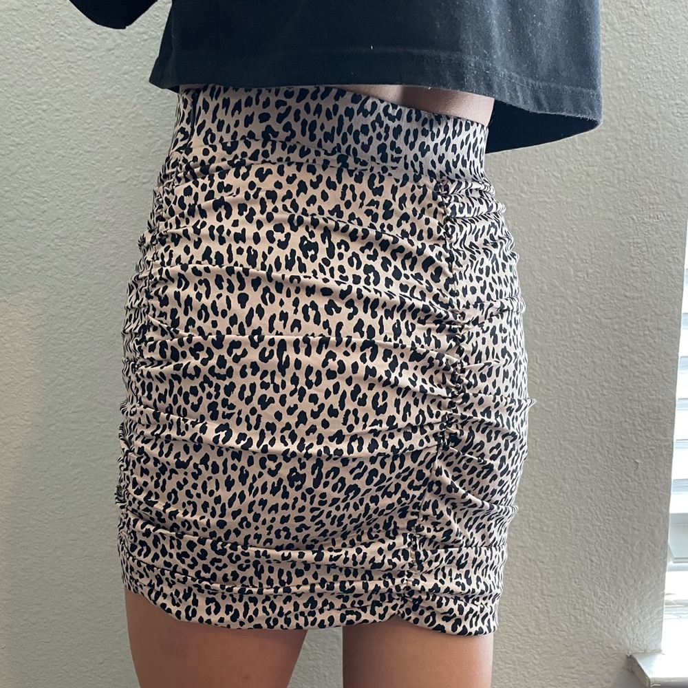 Zara Ruched Animal Print Skirt